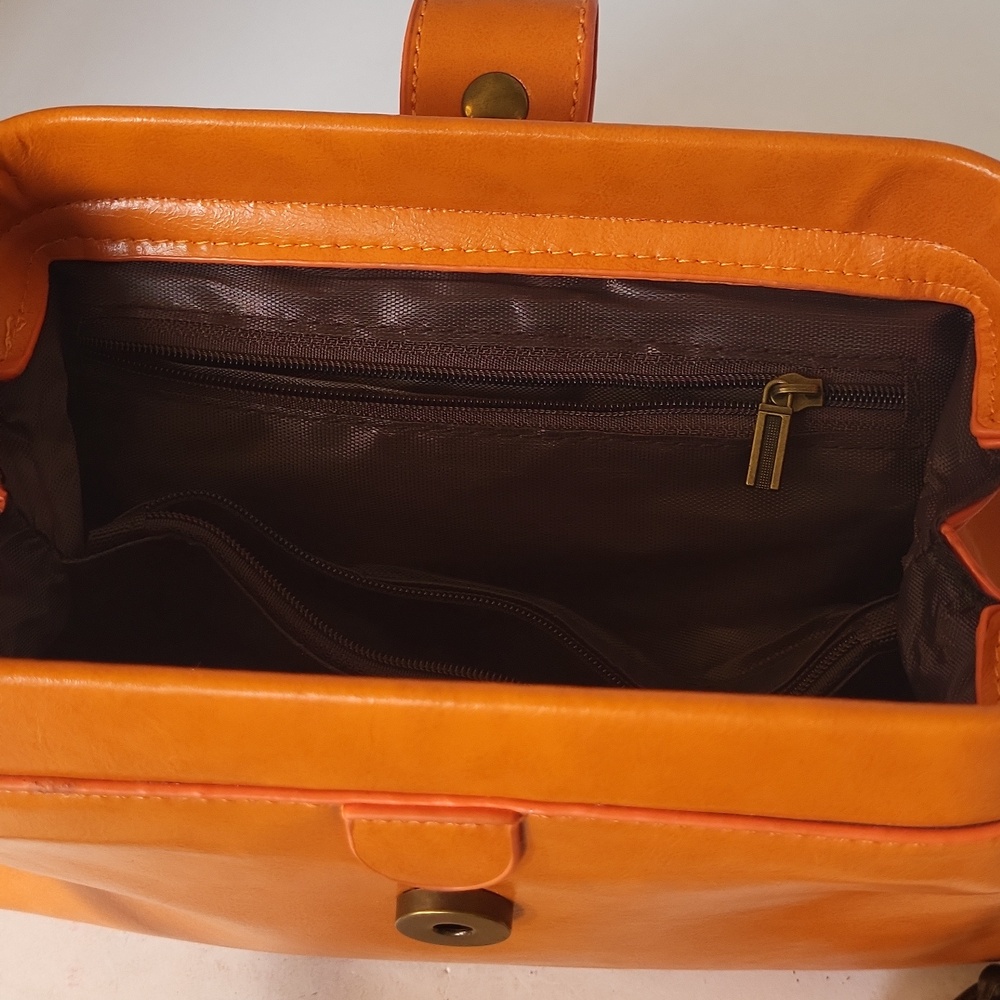Hinged Loulax Orange Leather Women's crossbody - Picture 4 of 5